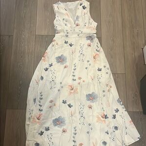 Floral Maxi Dress - White with Blue and Pink Accents